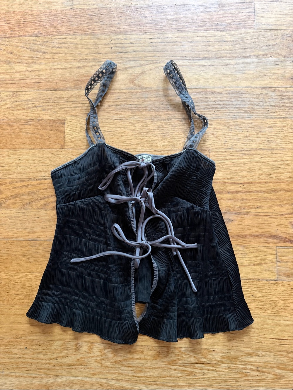 Free People Black Lace-Up Pleated Cami